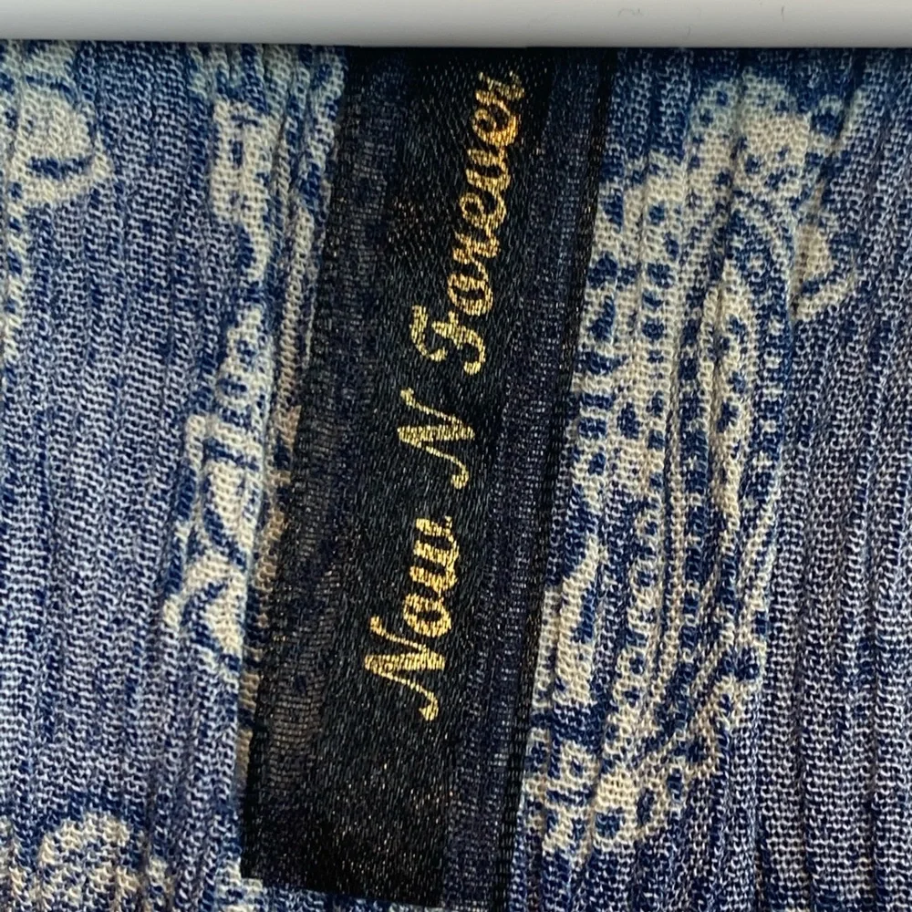 now n forever blue cream paisley pattern tunic shirt sleeve small tassels boho - Picture 3 of 5